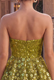 Strapless Sequin Floral Tiered A Line Green Homecoming Dress