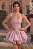 Pink Strapless Corset Sequin A Line Homecoming Dress