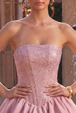 Pink Strapless Corset Sequin A Line Homecoming Dress
