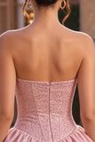 Pink Strapless Corset Sequin A Line Homecoming Dress