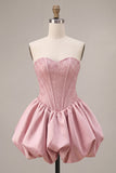 Pink Strapless Corset Sequin A Line Homecoming Dress