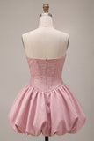 Pink Strapless Corset Sequin A Line Homecoming Dress