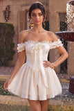 Off The Shoulder Corset A Line White Homecoming Dress With 3D Flower