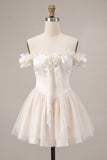 Off The Shoulder Corset A Line White Homecoming Dress With 3D Flower