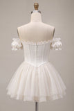 Off The Shoulder Corset A Line White Homecoming Dress With 3D Flower