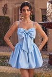 Corset Sky Blue Spaghetti Straps A Line Homecoming Dress With Bow