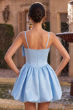 Corset Sky Blue Spaghetti Straps A Line Homecoming Dress With Bow