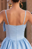 Corset Sky Blue Spaghetti Straps A Line Homecoming Dress With Bow