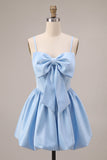Corset Sky Blue Spaghetti Straps A Line Homecoming Dress With Bow