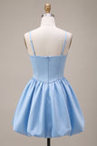 Corset Sky Blue Spaghetti Straps A Line Homecoming Dress With Bow