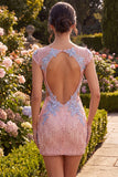 Sequins V-Neck Bodycon Pink Homecoming Dress With Appliques