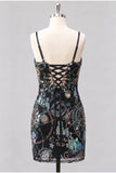 Saprkly V-Neck Bodycon Green Mini Homecoming Dress