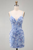 Beaded Bodycon V-Neck Blue Homecoming Dress
