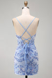 Beaded Bodycon V-Neck Blue Homecoming Dress