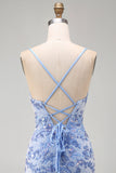 Beaded Bodycon V-Neck Blue Homecoming Dress