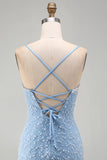 Bodycon V-Neck Blue Homecoming Dress With Pearls