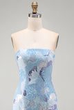 Strapless Beaded Sequins Bodycon Blue Homecoming Dress