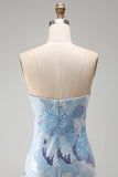 Strapless Beaded Sequins Bodycon Blue Homecoming Dress
