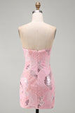 Strapless Beaded Pink Sequins Bodycon Homecoming Dress