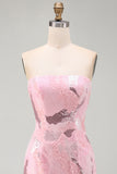 Strapless Beaded Pink Sequins Bodycon Homecoming Dress