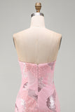 Strapless Beaded Pink Sequins Bodycon Homecoming Dress
