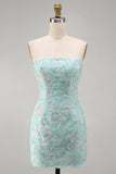 Strapless Floral Beaded Green Bodycon Homecoming Dress