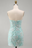 Strapless Floral Beaded Green Bodycon Homecoming Dress