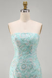 Strapless Floral Beaded Green Bodycon Homecoming Dress