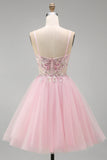 Corset Spaghetti Straps A Line Pink Sequins Homecoming Dress