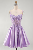 Corset A Line Purple Floral Homecoming Dress With Beading