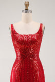 Square Neck Bodycon Red Sequins Homecoming Dress