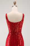 Square Neck Bodycon Red Sequins Homecoming Dress