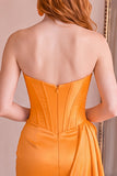 Strapless Corset Orange Bodycon Homecoming Dress With Side Streamer