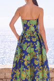 Strapless Pink Floral A Line Midi Wedding Guest Dress