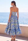 Strapless Brocade Dark Green A Line Midi Wedding Guest Dress