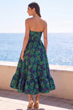 Strapless Brocade Dark Green A Line Midi Wedding Guest Dress