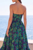 Strapless Brocade Dark Green A Line Midi Wedding Guest Dress