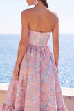 Strapless Brocade Dark Green A Line Midi Wedding Guest Dress