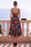 Square Neck Yellow A Line Brocade Midi Wedding Guest Dress