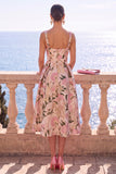 Square Neck Yellow A Line Brocade Midi Wedding Guest Dress