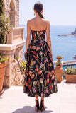 Black Sweetheart Floral A Line Midi Wedding Guest Dress