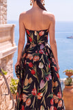 Black Sweetheart Floral A Line Midi Wedding Guest Dress