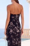 Royal Blue Strapless Sheath Floral Maxi Wedding Guest Dress