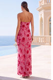 Royal Blue Strapless Sheath Floral Maxi Wedding Guest Dress