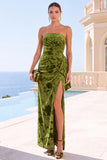 Royal Blue Strapless Sheath Floral Maxi Wedding Guest Dress