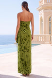 Royal Blue Strapless Sheath Floral Maxi Wedding Guest Dress