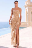 Royal Blue Strapless Sheath Floral Maxi Wedding Guest Dress