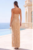 Royal Blue Strapless Sheath Floral Maxi Wedding Guest Dress