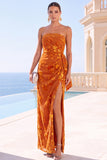 Royal Blue Strapless Sheath Floral Maxi Wedding Guest Dress