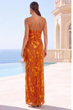 Royal Blue Strapless Sheath Floral Maxi Wedding Guest Dress